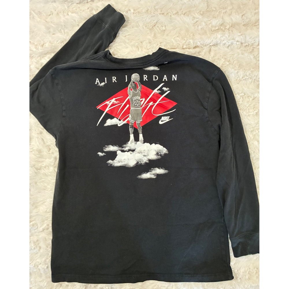 Jordan Flight Long Sleeve Graphic T-Shirt Black Michael Jordan Clouds Mens L